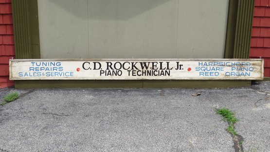 Large Wood Painted Sign, C. D. Rockwell Jr. Piano Technician Single Sided