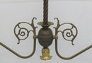 Two Gas Hanging Brass Chandeliers And 4 Gas Shades