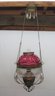Victorian Cranberry Hobnail Hanging Lamp With Fancy Brass Frame