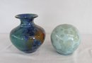 Phil Morgan Crystalline Glaze Vase 6' H  And Crystalline Orb