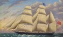 Ship Painting O/c Of 3 Mast Schooner Flying British Flag Out Of Nova Scotia