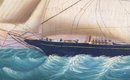 Ship Painting O/c Of 3 Mast Schooner Flying British Flag Out Of Nova Scotia