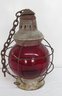 Onion Lamp With Red Shade, Tin With Cage Around Globe