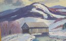 S. Sargent Oil On Artist Board Of Covered Bridge In Winter