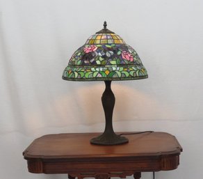 Reproduction Leaded Table Lamp In Floral Pattern