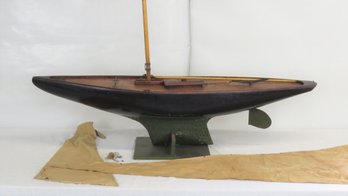 Single Mast Pond Boat, With Black And Green Paint, Working Rudder