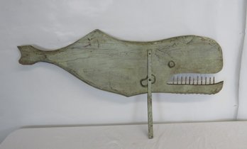 Folk Art Sperm Whale Weathervane In Grey Paint With Nail Teeth