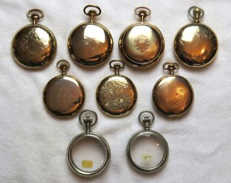 Nine (9) Pocket Watch Cases, Consisting Of 4 S18, OF, GF, 3 S16, OF, GF, 2 S16 Display Cases