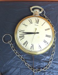 Electric Wall Clock, United Clock Co, NY, In The Form Of A Pocket Watch With Chain, 13 Diameter, 16  Includ