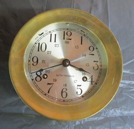 Seth Thomas Brass Ships Clock, Mayflower-3 Model, 5  Case Diameter, Set On Mahogany Base