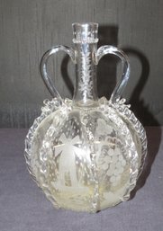 Engraved Dutch Bottle With Two Applied Handles And Decorative Applied Twisted Glass Ribs