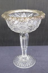 Cut Glass Compote With Silver Rim