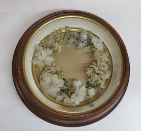 Walnut Victorian Shadow Box With Feather Floral Decoration