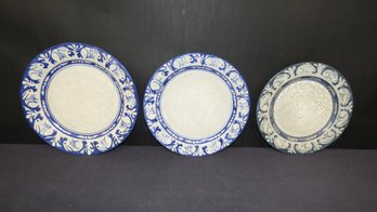 Three Dedham Pottery Plates With Rabbit Decoration