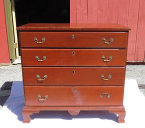 Cherry And Pine Ogee Bracket Base 4 Drawer Chest With Carved Fan Carved Center Base