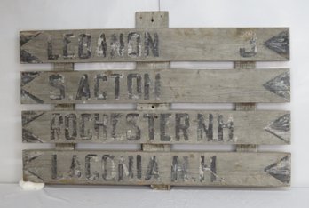 Four NH Town Signs Made Up Out Of Old Wood And Joined Together On Back With 3 Strips Of Wood.