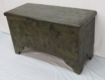 Paint Decorated Blanket Box With Boot Jack Ends, Blue/green And Black Smoke Decoration