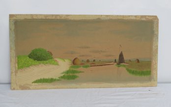 Unframed Watercolor On Artist Board Of Newbury-Rowley Salt Marsh With Sail Boats