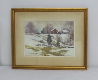 Bernard Corey Watercolor Homestead In Winter