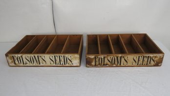 Two Wooden Folsoms Seeds Trays With Paper Labels