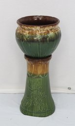 Majolica Two-piece Pottery Jardiniere Signed Roseville Ohio