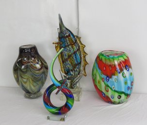 Four Pieces Of Murano Style Glass