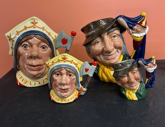 Four (4) Royal Doulton Jugs - (2) Punch & Judy - (2) Red Queen