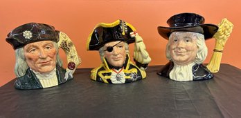 Three (3) Royal Doulton Jugs - Christopher Columbus - Lord Nelson - Mr Quaker