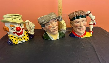 Three (3) Royal Doulton Jugs - Juggler - Busker - Clown