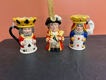 Three (3) Royal Doulton Tobys - King And Queen Clubs - King And Queen Diamonds - Town Crier
