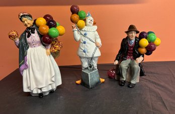 Three (3) Royal Doulton Figurines - Balloon Man - Balloon Clown - Biddy Penny Farthing