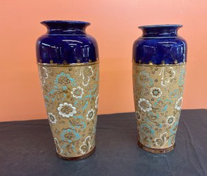 Pair 10 Inch Royal Doulton Slaters Art Nouveau Vases