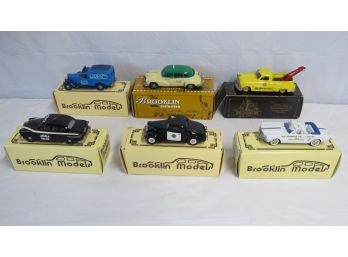 6 Brookin Die Cast Cars In Original Boxes.  See Pictures For Models.