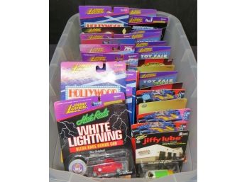 Plastic Bin Of Johnny Lightning Cars With Extras