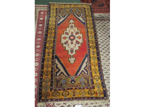 Oriental Scatter Rug With Stepped Medallion, 7'2' X 3'7'