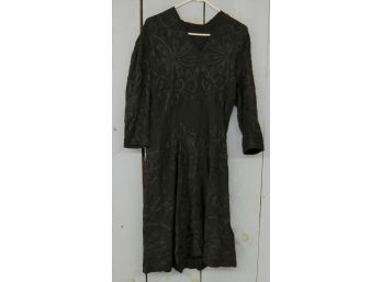 Black Long Sleeve Dress With Black With Black Floral Applique Pattern Everywhere But The Waist