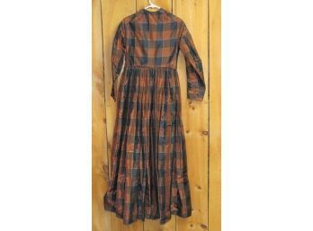 Orange And Black Plaid Full Length Lined Dress, Has Matching Material Covered Buttons.