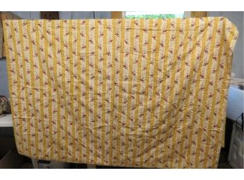 Gold And White Stripe Quilt With Red Floral Print Pattern, 70 X 90 Excellent Condition, And A Log Cabin