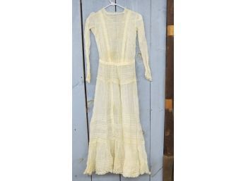 Sheer White Long Sleeve Unlined Dress With White Applique Decoration,