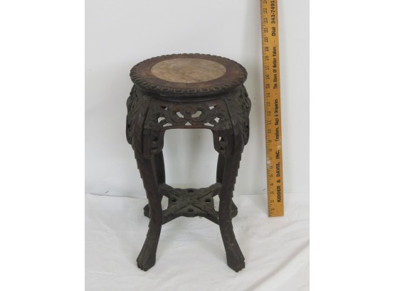 Rosewood Pierce Carved Chinese Stand With Marble Insert Top.