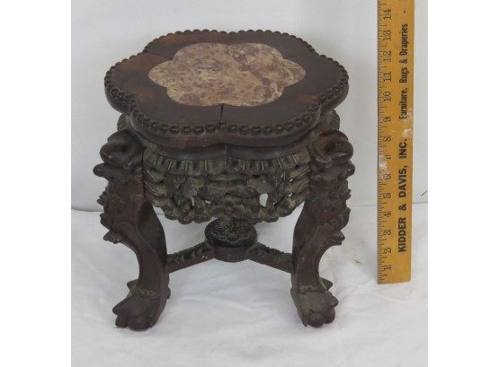 Rosewood Pierce Carved Chinese Stand With Marble Insert Top