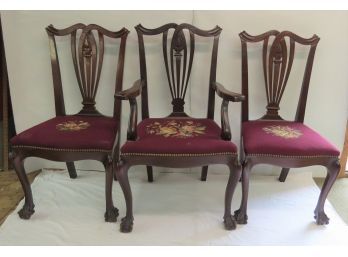 Set 8 Mahogany Claw And Ball Foot Carved Dining Chairs, Two Arm Chairs And Six Side Chairs