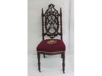 Victorian Cathedral Style Side Chair With Pierced Carved Leaf And Grape Design