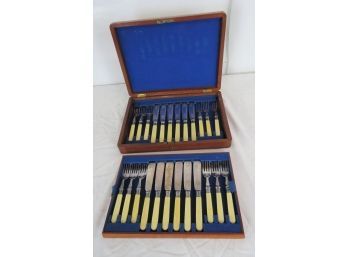 24-piece Bone Handle Knife And Fork Set In Original Wooden Box