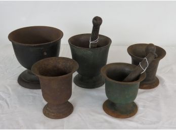 Lot 5 Cast Iron Mortar And Pestle