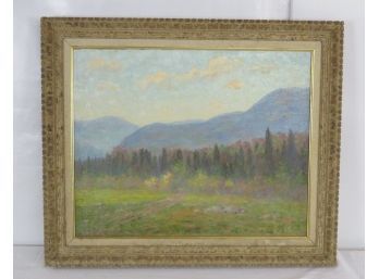 Oil On Canvas Landscape Mountains In The Background. Signed C. H. Sherman