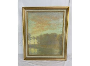 Oil On Canvas, Shore Scene With Wooded Background Signed C. H. Sherman