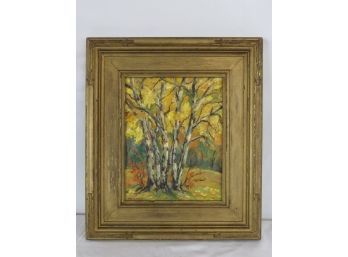 Oil On Panel Birch Trees Signed Jean S, Newman From Toronto