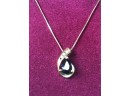 10k GOLD BLACK ONYX AND DIAMONDS PENDANT WITH NECKLACE