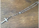 VINTAGE CREED STERLING SILVER CROSS CATHOLIC ROSARY NECKLACE WITH CRYSTAL BEADS